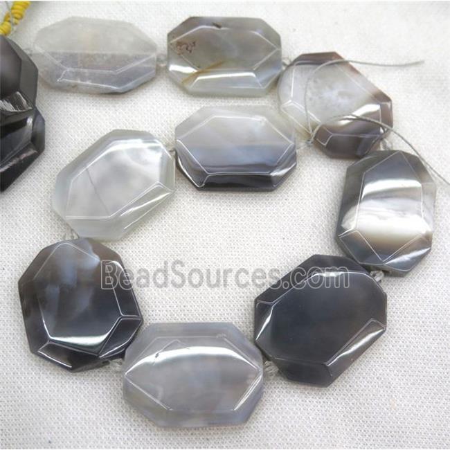 gray Botswana agate slab beads, faceted freeform, b-grade