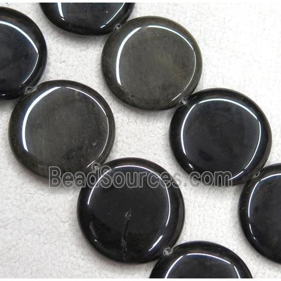 gold-Obsidian beads, flat round