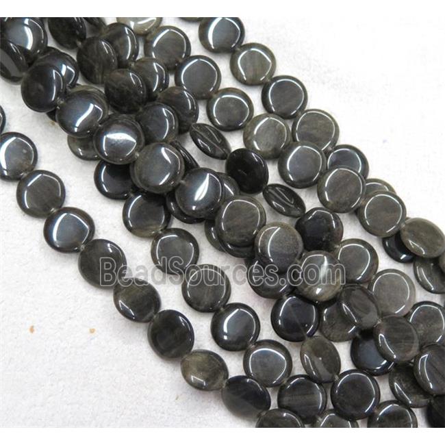 gold-Obsidian beads, flat round