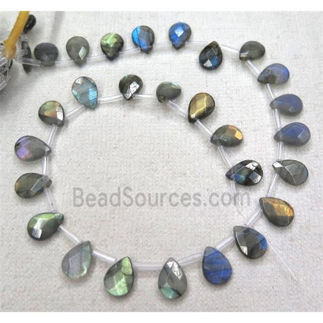 Labradorite beads, AA-grade, faceted teardrop, top-drilled