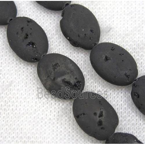 8" string of druzy agate oval beads, matte, black electroplated