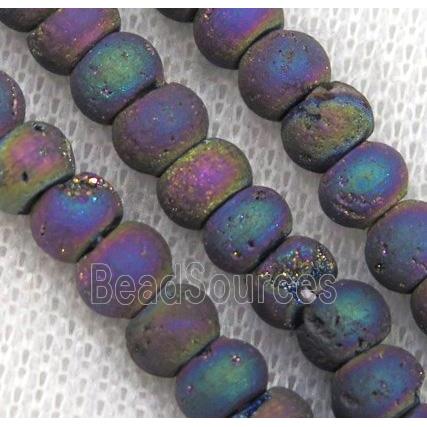 8" string of druzy agate rondelle beads, matte, rainbow electroplated