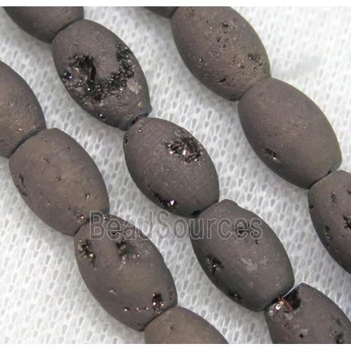 8" string of druzy agate rice beads, matte, coffee plated