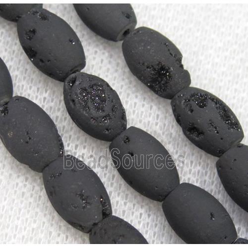 8" string of druzy agate rice beads, matte, black plated