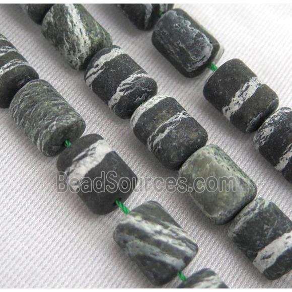 matte Green Silver-line Jasper Beads, 3faces tube