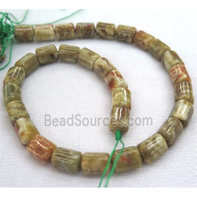 Green Serpentine Jasper beads, 3faces tube