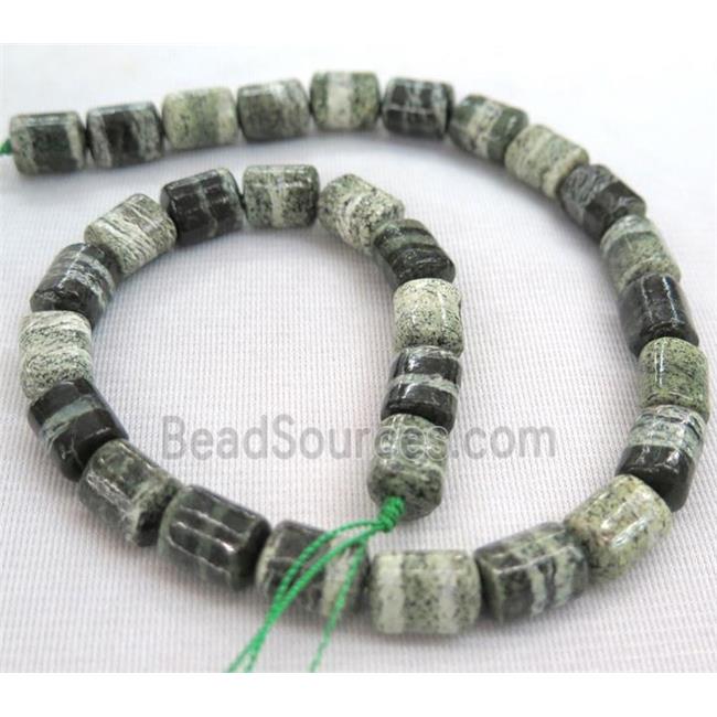 Green Silver-line Jasper Beads, 3faces tube