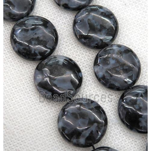 natural black Indigo Gabro beads, flat-round