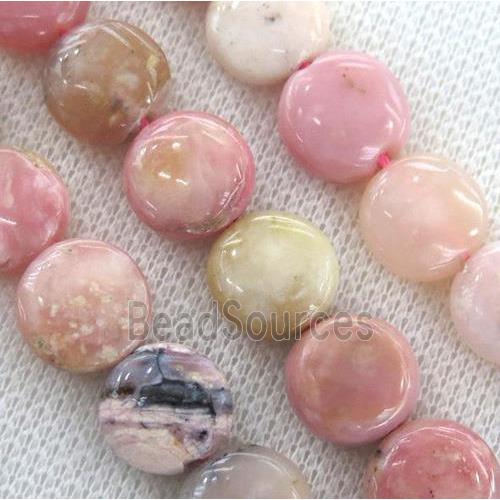 pink opal stone beads, flat round