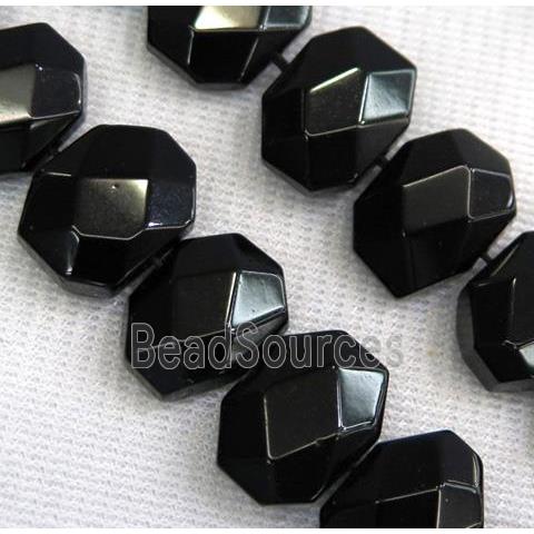 black onyx agate bead, faceted oval