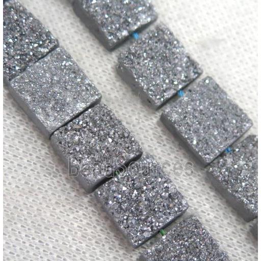 silver druzy Quartz bead, square