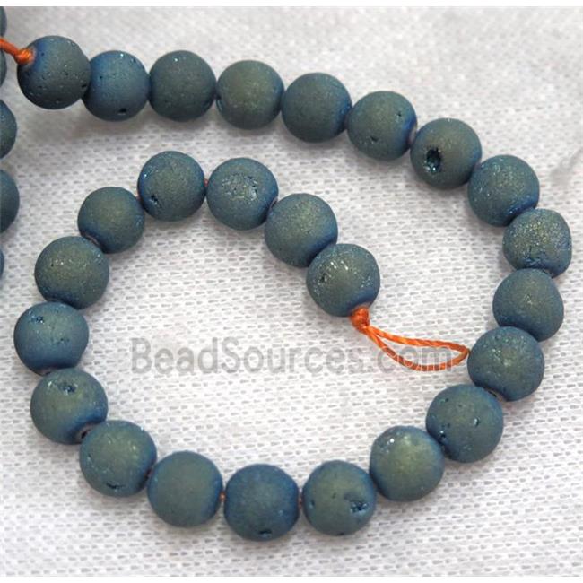 round matte agate druzy beads, green