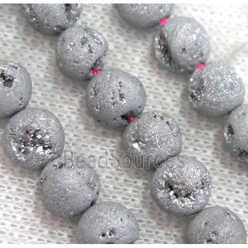 round matte agate druzy beads, silver