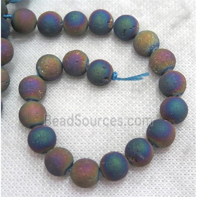 round matte agate druzy beads, rainbow