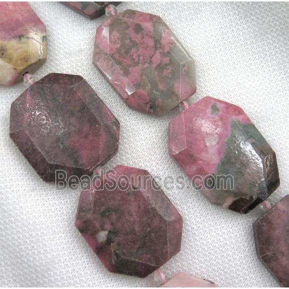 Rhodonite slice beads, faceted freeform, pink