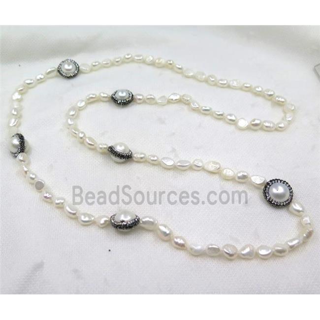 white freshwater pearl necklace pave rhinestone