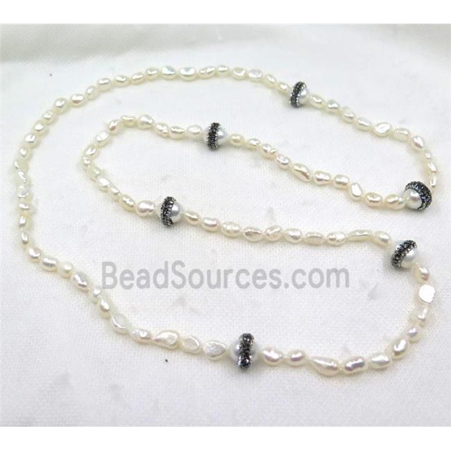 white freshwater pearl necklace pave rhinestone