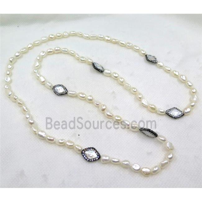 white freshwater pearl necklace pave rhinestone