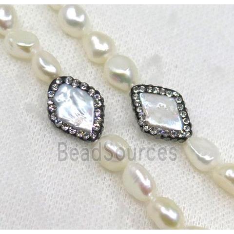 white freshwater pearl necklace pave rhinestone