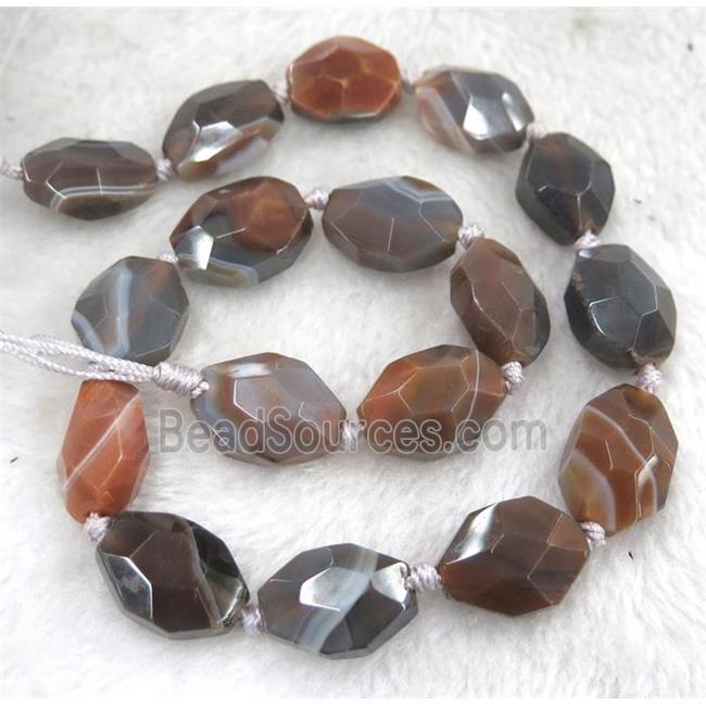 brown botswana agate beads, faceted flat-oval, dye