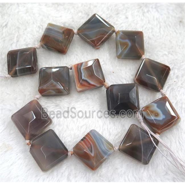 brown botswana agate bead, faceted square, dye