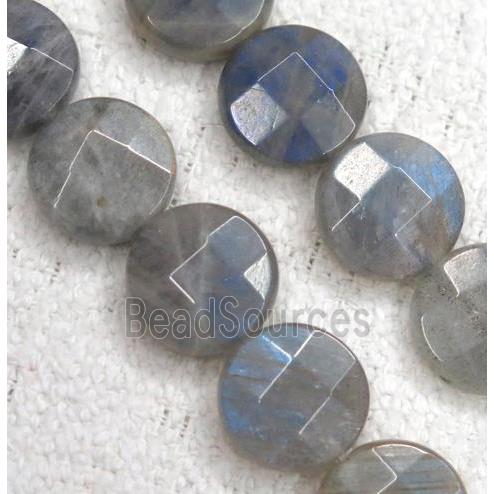 Labradorite beads, Grade AA, faceted flat-round