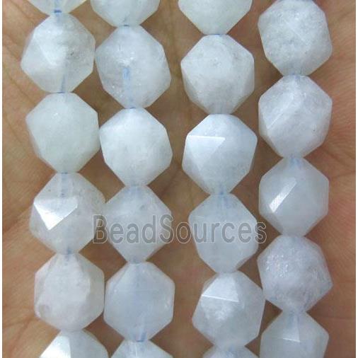 Aquamarine ball beads, faceted round, light blue