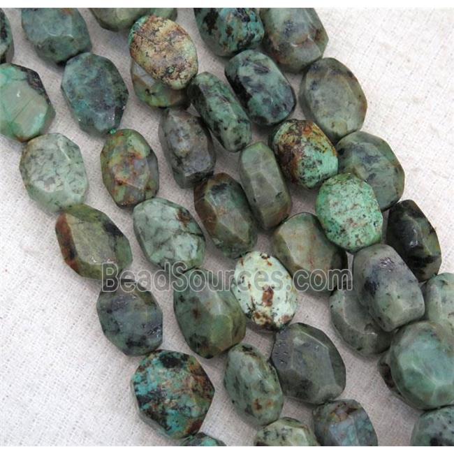 African Turquoise nugget beads, faceted freeform, green