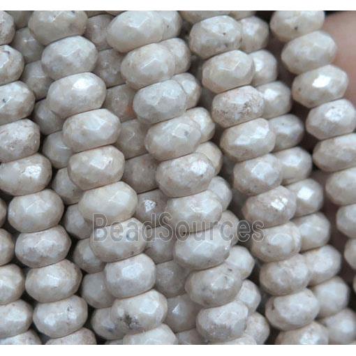 white Chinese River Jasper beads, faceted rondelle, Grade B