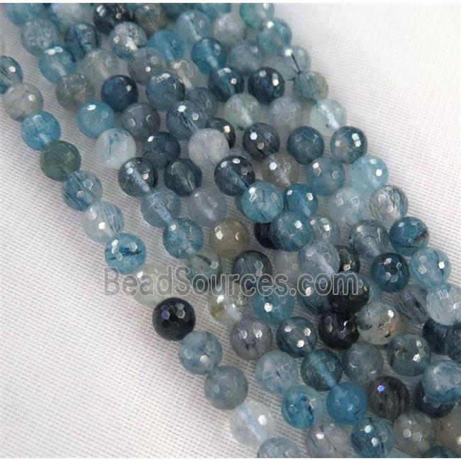 natural blue Rutilated Quartz beads, faceted round