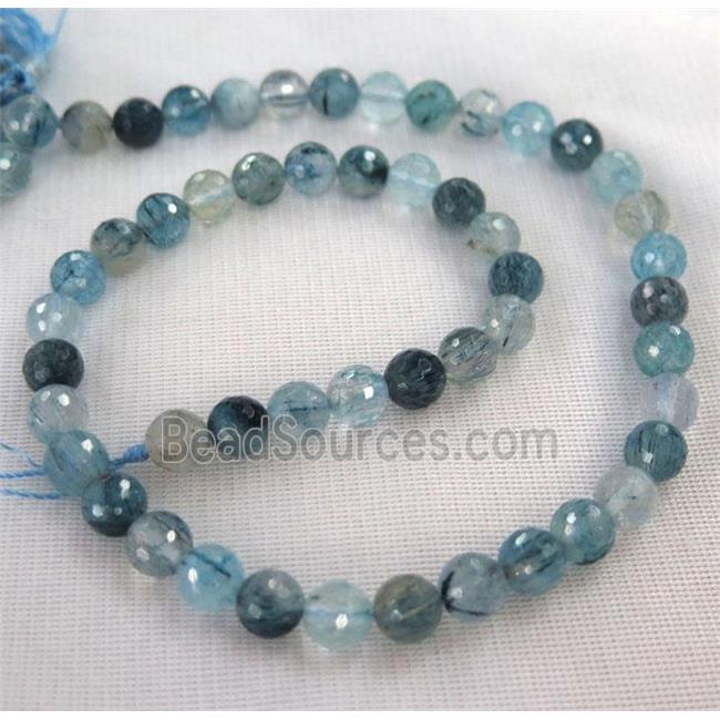 natural blue Rutilated Quartz beads, faceted round