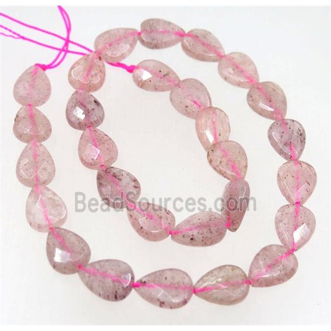 natural Strawberry Quartz beads, faceted teardrop