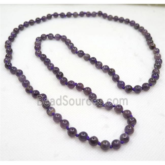 round purple Amethyst beads knot Necklace Chain