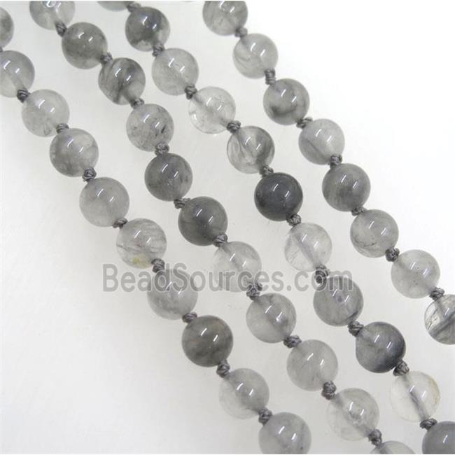 round Chinese Gray Cloudy Quartz Beads Knot Necklace Chain