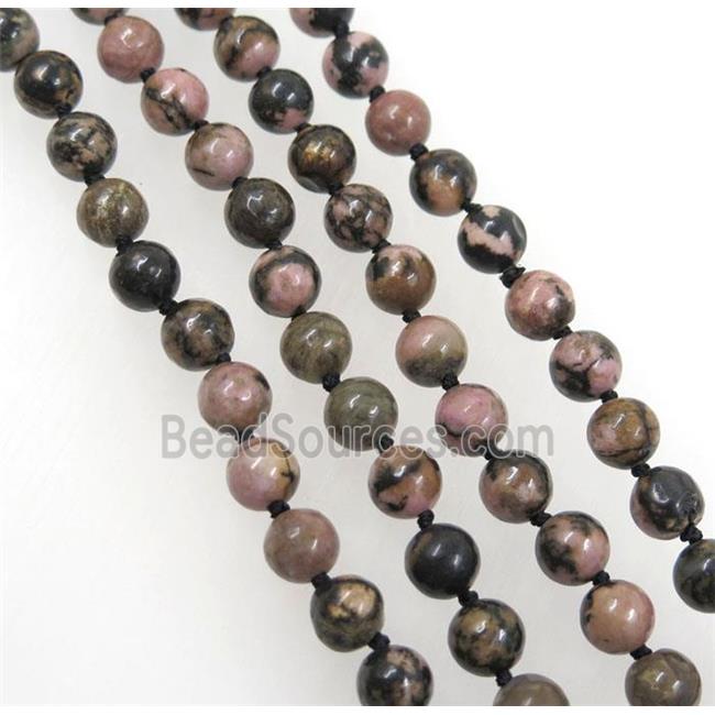 round Rhodonite beads knot Necklace Chain