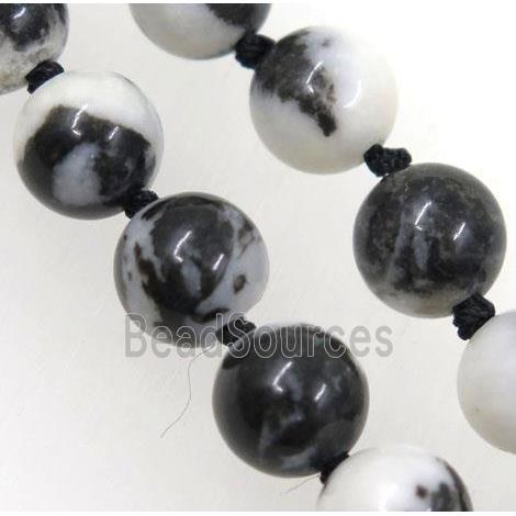 black Zebra Jasper beads knot Necklace Chain, round