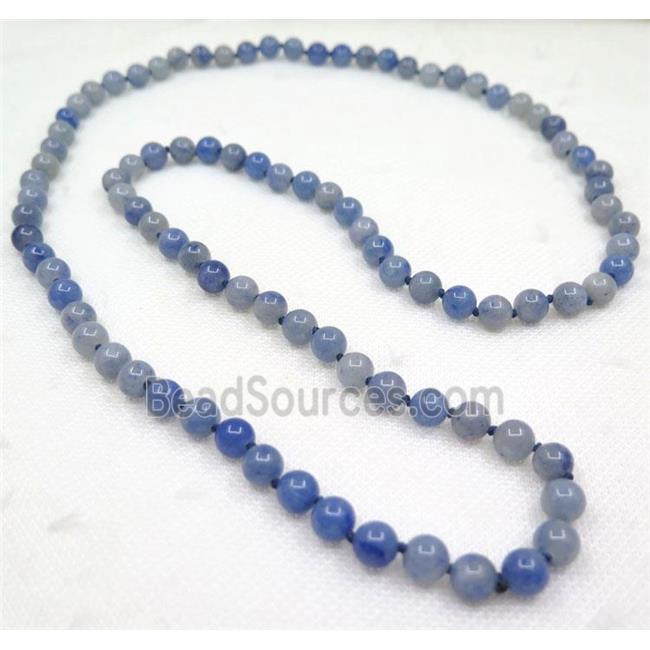 Blue Aventurine bead knot Necklace Chain, round