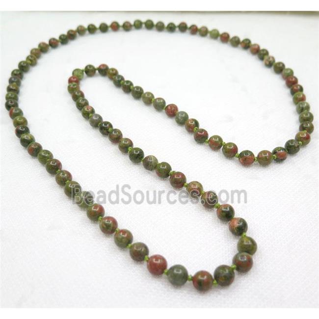 round Unakite beads knot Necklace Chain