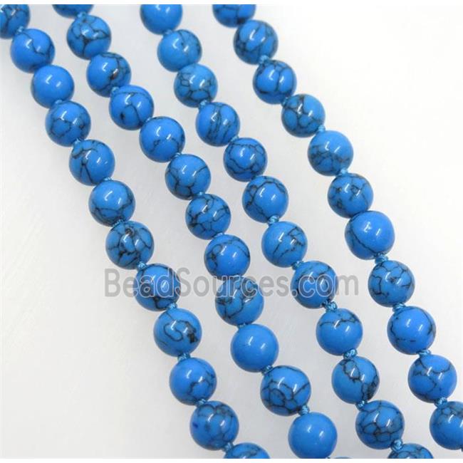 blue Turquoise beads knot Necklace Chain, round, dye