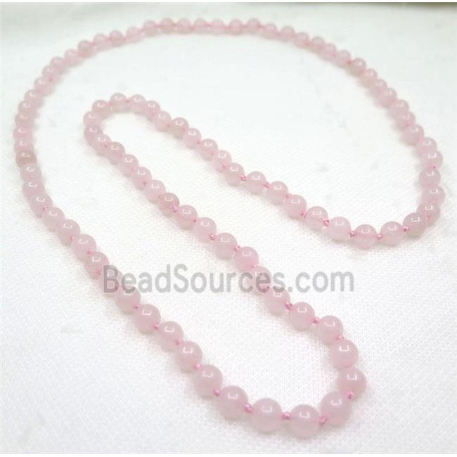 round Rose Quartz beads knot Necklace Chain