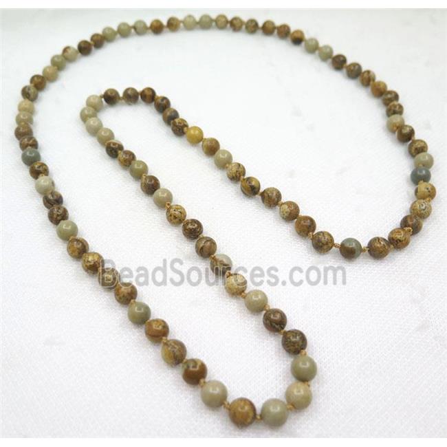 yellow Picture Jasper bead knot Necklace Chain