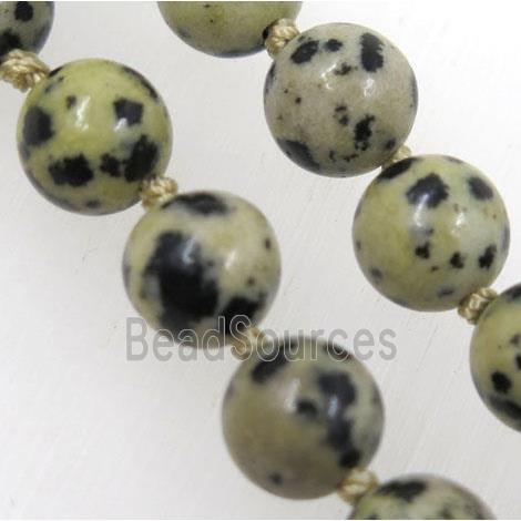 round spotted dalmatian jasper beads knot Rosary Necklace Chain