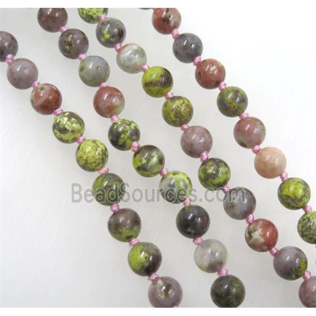 pink plum blossom jasper beads knot Necklace Chain, round