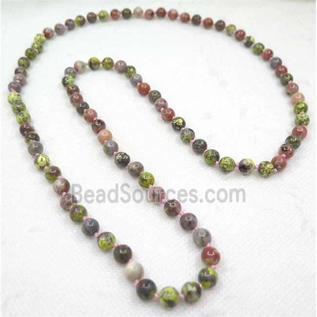 pink plum blossom jasper beads knot Necklace Chain, round