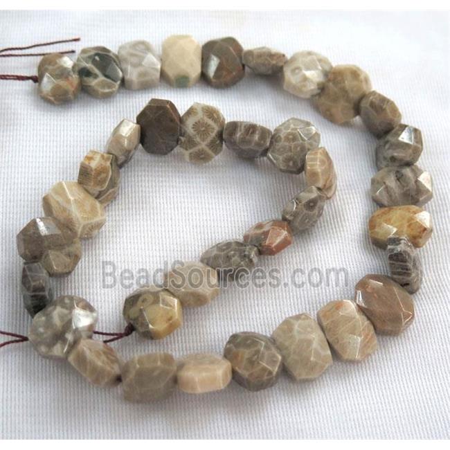 natural coral fossil beads, faceted oval