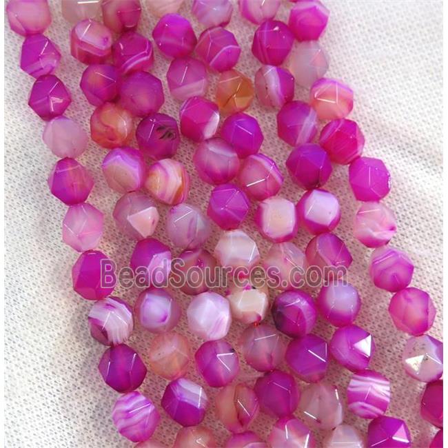 hotpink striped agate beads ball, faceted round