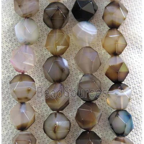 coffee striped agate beads ball, faceted round