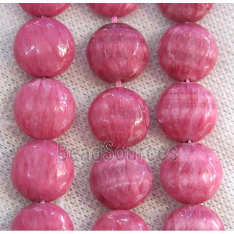 Chinese Rhodonite beads, dye pink, flat round