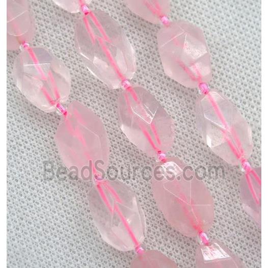 Rose Quartz nugget beads, faceted freeform, pink