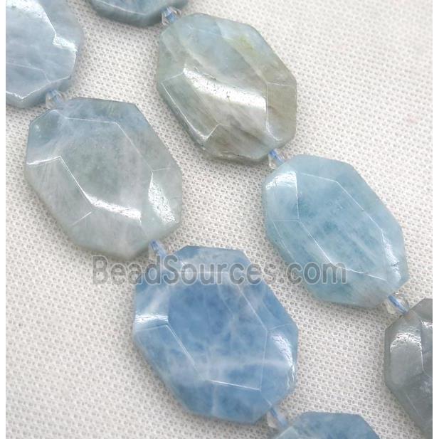 Aquamarine slice beads, faceted freeform, blue